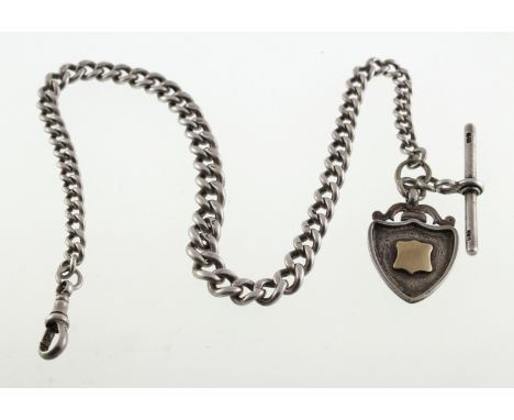 A silver graduated curb link watch chain with H/M fob medal, approx 37.1gms