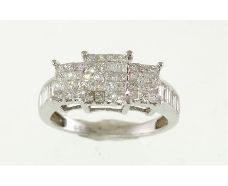 An 18ct white gold square pave set diamond ring, approx total 1.00ct & 3.2gms, size K