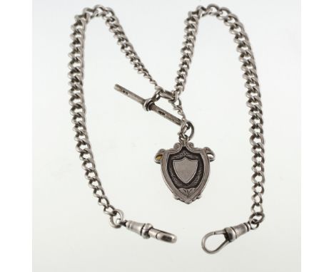 A silver graduated curb link double albert watch chain with H/M fob medal, approx 41.2gms