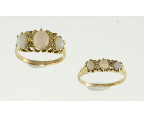 Two 18ct opal & diamond rings, one H/M Birmingham 1899 the other unmarked & A/F, together approx 6.4gms