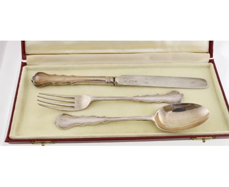 A silver three-piece christening set H/M London 1917, together approx 114gms in an associated case