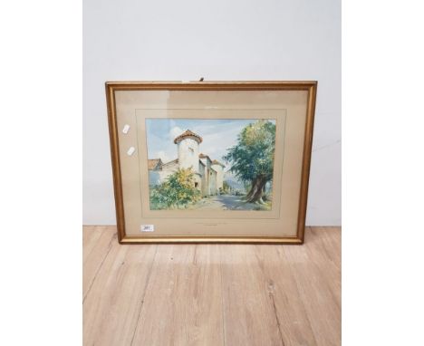 A GILT FRAMED WATERCOLOUR OLD FARMSTEAD AT NOVI LIGUA ITALY SIGNED H R WILKINSON