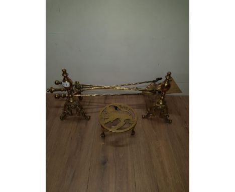 REAL ANTIQUE SET OF FIRE TOOLS (BRASS COMPANION SET) 