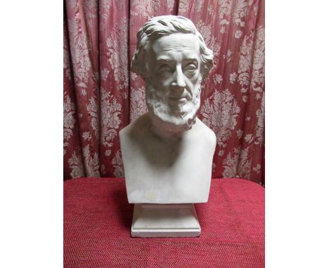 After E.R Stephens A.R.A, Head and shoulder plaster portrait bust of a Gentleman, inscribed in pencil 11th Earl Devon, H68cm 