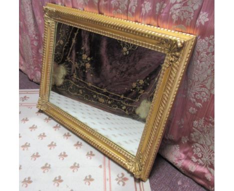 Late C19th French wall mirror, rectangular plate in rope twist giltwood and gesso frame with acanthus corners, W81cm H61cm 