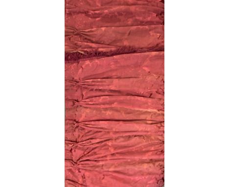 Pair of wine red curtains and a matching swag with fringed edging (L49") L110" W68" and a velvet flock pelmet approx L112" 