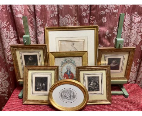 Georg Prinz von Wallis, hand coloured print after L Gleich 20cm x16cm, a quantity of later portrait prints and a study of a l