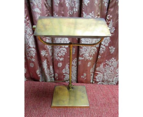 C20th bankers style brass desk lamp, with curved adjustable support and shaped shade on rectangular base, W20cm D15cm H43cm 