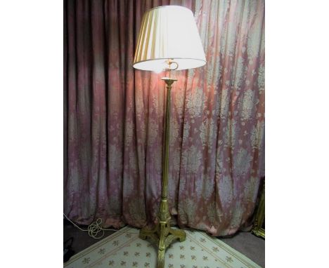 Geo. III style giltwood standard lamp, fluted and acanthus carved tapering column with open work base and three scroll feet H