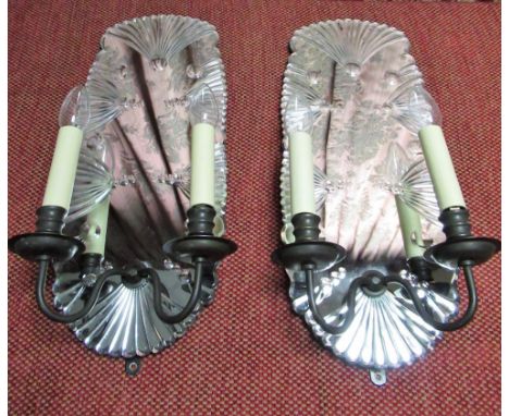 Pair of Vaughan Designs Montacute mirror back wall lights, each with twin scrolled branches H49cm W20cm 