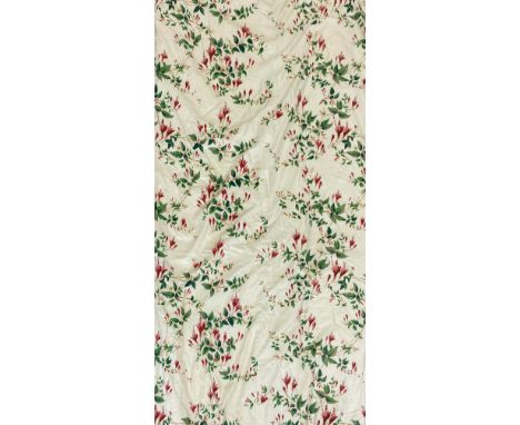 Pair of pink and green floral decorated curtains L89" W72" 