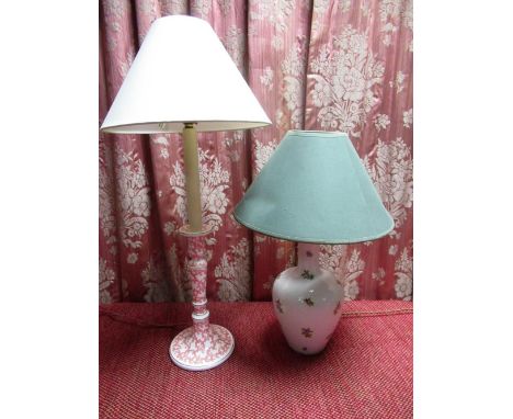 Herend porcelain table lamp, the mallet shaped body decorated with floral sprays on a basket weave ground, H35cm, and a tall 