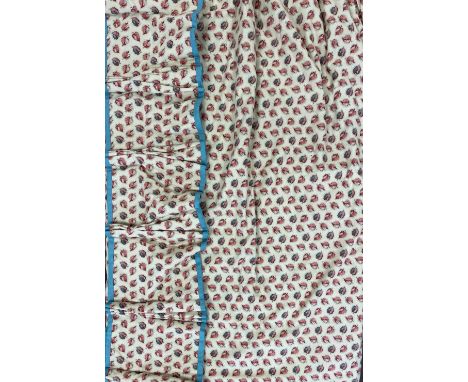 Pair of pink and teal leaf decorated curtains and a matching pelmet with teal trim L51" W54" 