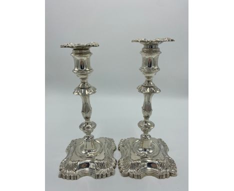 Pair of Georgian style Geo. V hallmarked Sterling silver candlesticks by William Hutton &amp; Sons Ltd, London, 1910 H22cm (2