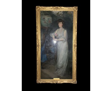 Florence A Engelbach nee Neumegen (1872-1951): Full length portrait of Harriette Edith, wife of Hiram Craven Esq, oil on canv