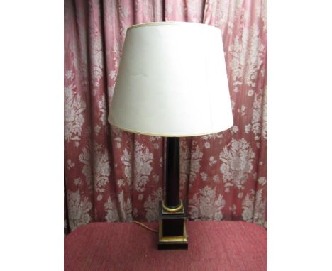 Vintage turned wood and ebonised parcel gilt column table lamp, possibly originally retailed by Colefax &amp; Fowler with Bes