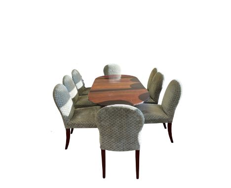 Set of eight Beaumont &amp; Fletcher Chippendale style dining chairs, upholstered in grey cord on square tapered supports, an