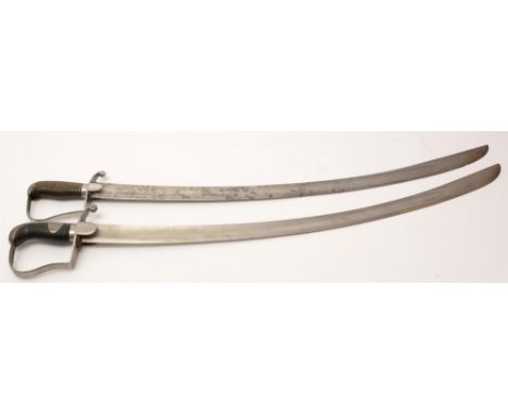 British Light Cavalry Troopers sword, 1796 pattern, with stirrup hilt, leather-bound grip and curved fullered blade., 96cms,(