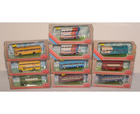 Die-cast model buses by Exclusive First Editions, in bubble-packs. (10)