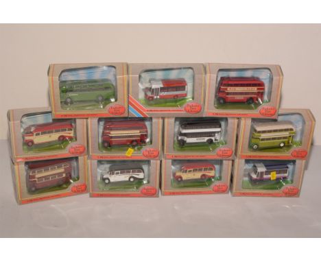 Die-cast model buses by Exclusive First Editions, in display boxes. (11)