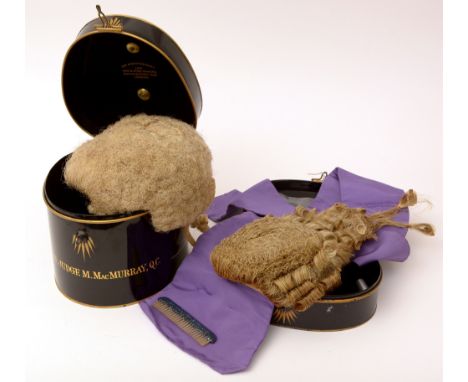 Ede &amp; Ravenscroft: A late 20th Century horsehair Judges wig, in toleware case signed 'HER HON.JUDGE M.MacMURRAY,Q.C', 23c