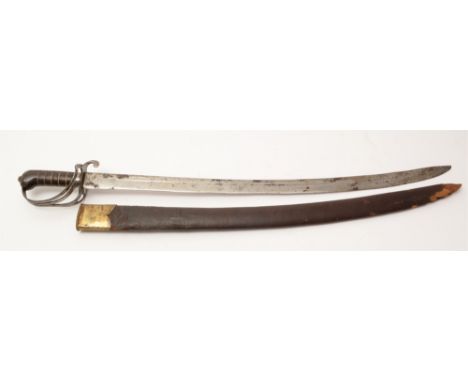 An Indian 1821 Pattern Light Cavalry Trooper's sword, mid 19th Century, 78cm blade, leather and brass scabbard,