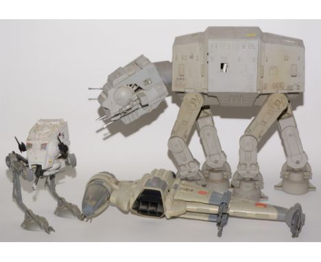 Star Wars AT-AT walker, 80-ST walker, X-wing Starfighter, Rebel transporter and tie-wing fighter, all unboxed.