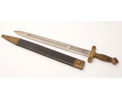 A United States Model 1832 Artillery short sword. the 48cm double edged, fullered blade marked "NP Ames, Springfield" along w