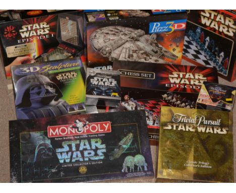 Two Star Wars chess sets; a Star Wars 3D Millennium Falcon puzzle; Star Wars Monopoly game; other Star Wars related games and