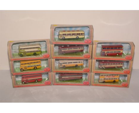 Die-cast model buses by Exclusive First Editions, in bubble-packs. (10)