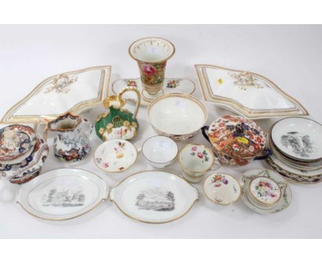 Collection of 18th Century and later English porcelain, including a floral painted vase, Derby ewer, locking paste box, Spode