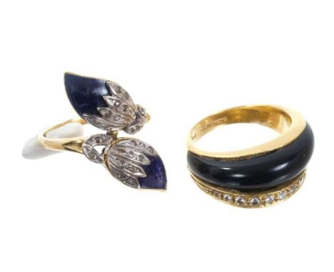 Two 18ct gold diamond and enamel dress ringsCondition report: Black enamel and diamond ring - good condition, sponsor's mark 