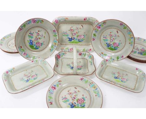 Early 19th century Spode pearlware basket, three rectangular dishes, and eight plates, all decorated in the Oriental style wi