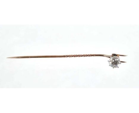 Diamond stick pin with an old cut diamond estimated to weigh approximately 0.80 carats in claw setting