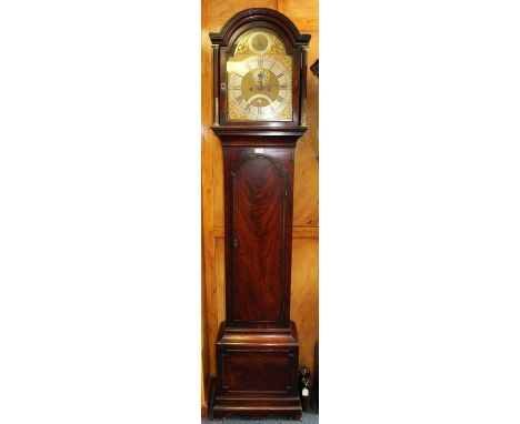 George III eight day longcase clock by William Skeggs, London with gilt brass and silvered dial with strike/silent to arch, s