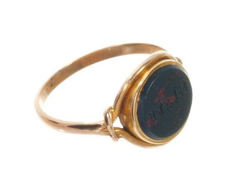 19th century gold ring with intaglio engraved bloodstone bezel - 'Mary', ring size K