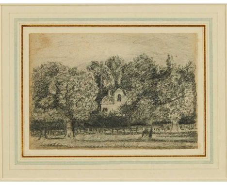Attributed to Lionel Bicknell Constable (1828-1887) pencil drawing - Cottage Among Trees, 9.3cm x 13.3cm, in glazed frame Pro