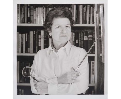 *Lucinda Douglas-Menzies (b. 1956), signed limited edition black and white bromide fibre based print - P. D. James with her C