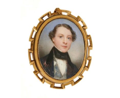 Early Victorian portrait miniature by Francis Hargreaves, the oval ivory panel finely painted depicting a portrait of a young