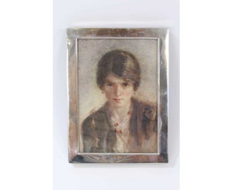 Early 20th century watercolour portrait of a young woman known to be Ida Durham, 11 x 8cm, in sterling silver frame