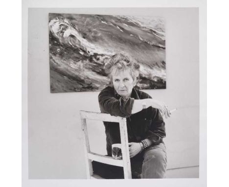 *Lucinda Douglas-Menzies (b. 1956), signed limited edition black and white bromide fibre based print - Maggi Hambling in her 