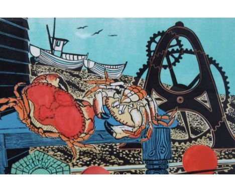 Penny Berry Paterson (b.1941) signed limited edition screen print - "Aldeburgh Catch", 3/30, in glazed frame, 44cm x 54cm