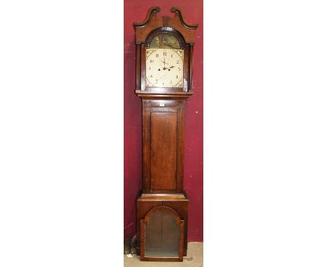 Early 19th century 8 day longcase clock with painted arched dial , decorated with battle scene signed R.Holt, Newark 