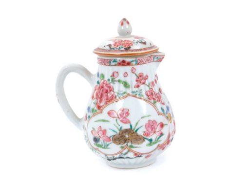 18th century Chinese famille rose fluted cream jug and cover, finely painted with flowers, 11cm heightCondition report: Good 