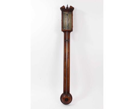 George III stick barometer by Manticha &amp; Co. No.11 Ely Court, Holborn in inlaid mahogany case 97.5cm high