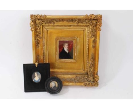 Three various 18th / 19th century portrait miniatures, including circa 1820 half length portrait on ivory of a gentleman in p