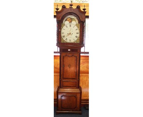 George III 8 day  longcase clock, signed and inscribed 'Knutsford', painted arched dial with lunar arch and shell spandrels i