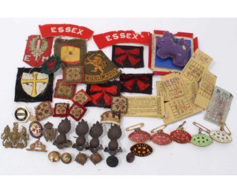 Collection of seven vintage Malta Horse Racing Club enamel badges, together with various military metal and fabric badges and