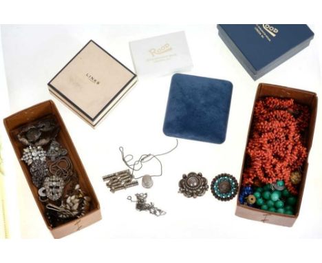 Coral necklace and bracelet and vintage costume jewellery