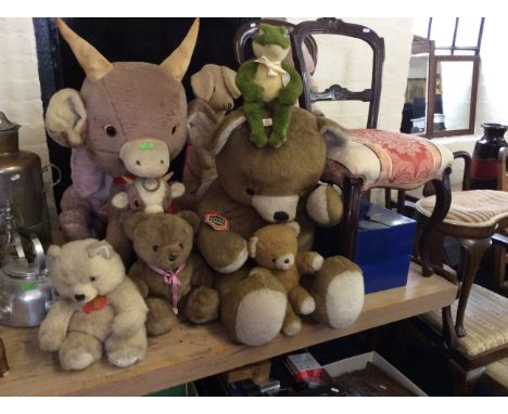 A selection of various teddy bears by Merry Thought, Chad Valley, Golden bear etc to include frog, hippo, elephant, kangaroo 